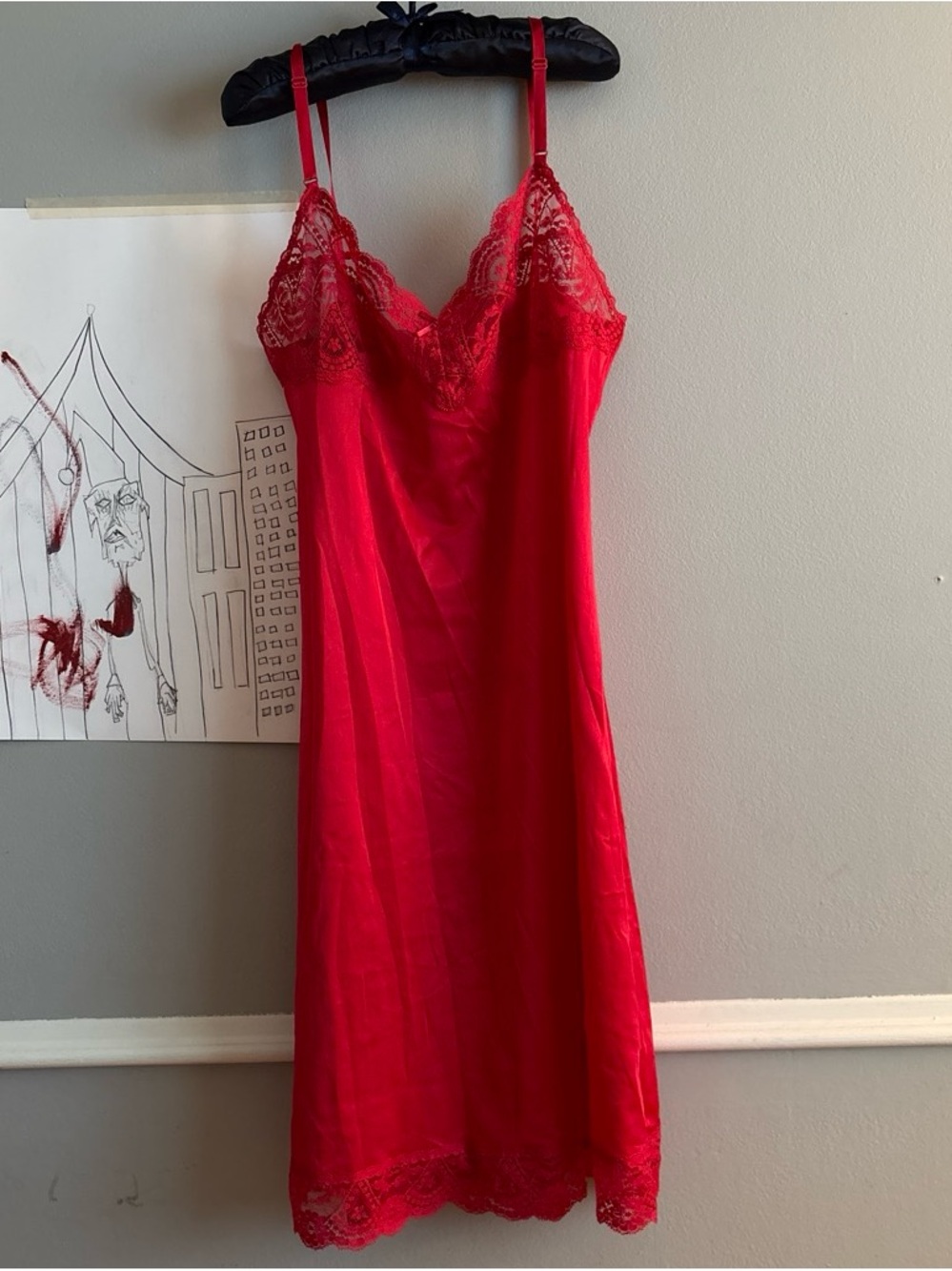 vassarette Red Lace-Trim Satin Slip